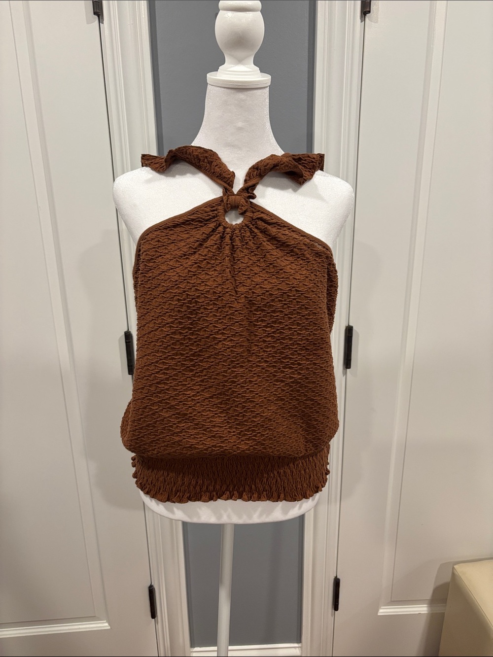 Anthropologie Rust Brown Textured Halter Tank